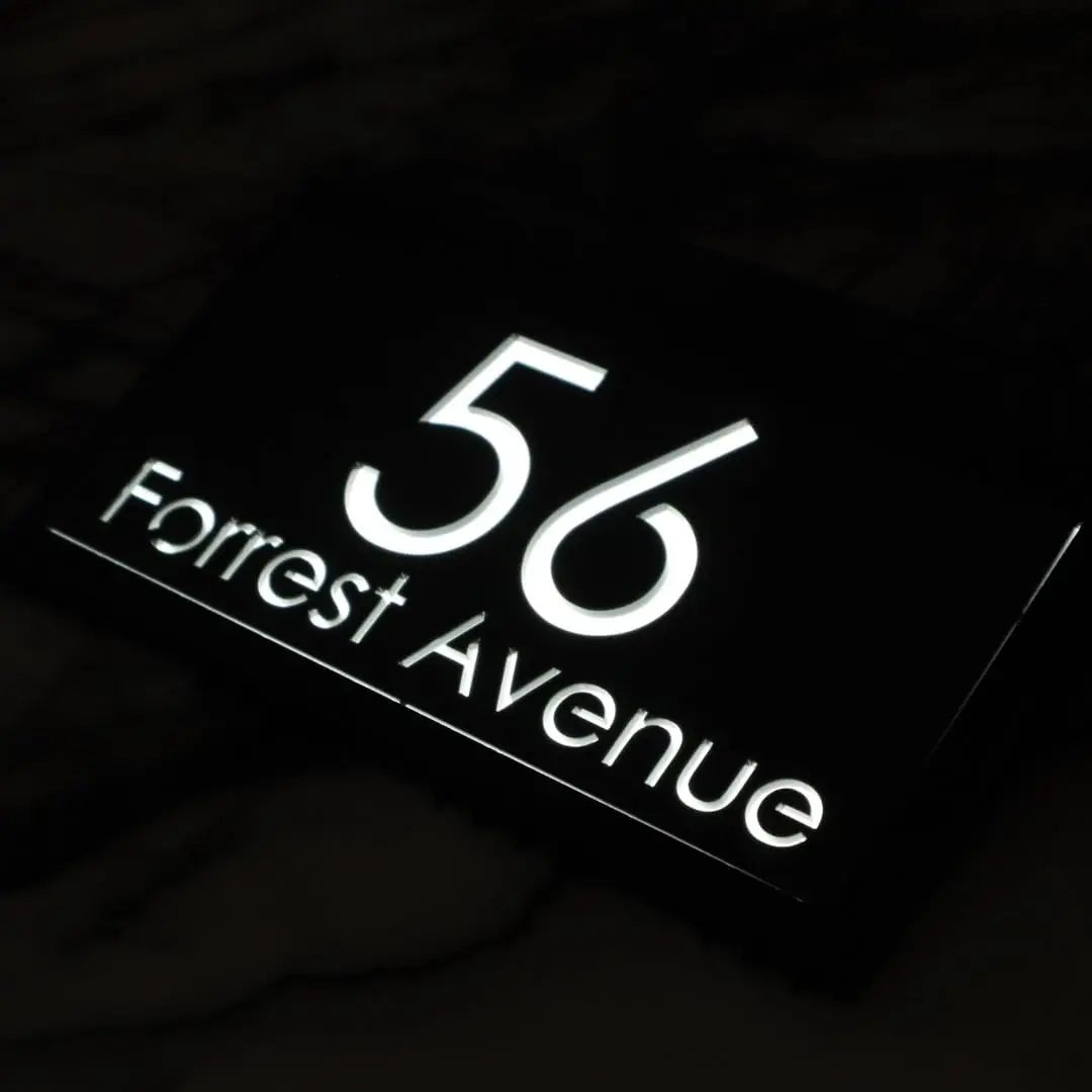 LED Solar House Number Sign, Outdoor Lighted Address Plaque, Luminous Exterior Digital Flat Numbers for Villa, Custom Home Sign