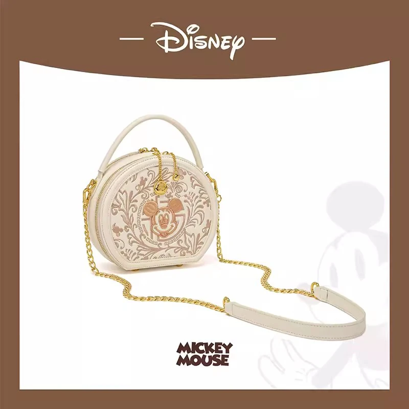 2024 Original Disney Chinese Style Round Shoulder Bag Fashionable Retro Embroidered Mickey Messenger Handheld Chain Womens Bags