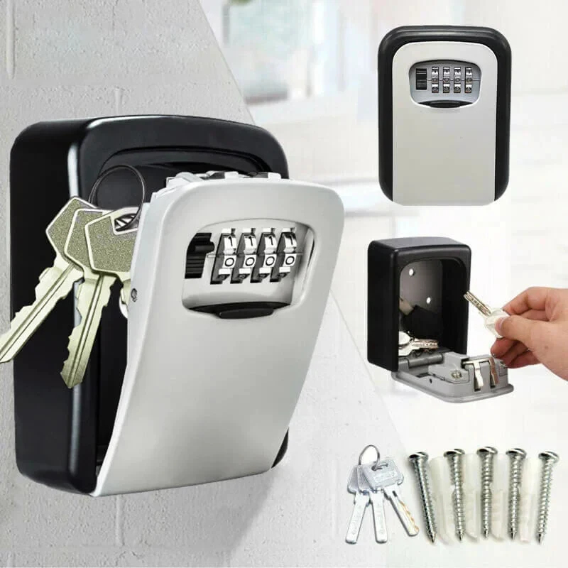 

Wall Mount Key Safe Box Weatherproof Key Storage Secret Box Organizer 4 Digit Combination Password Security Code Lock nokey Home