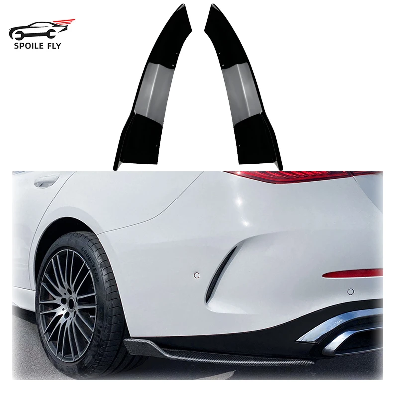 2 pcs 2019 To Up For Mercedes Benz C Class W206 C200 C260 C300 AMG Rear Bumper Side Diffuser Splitter Spoiler By Glossy Black