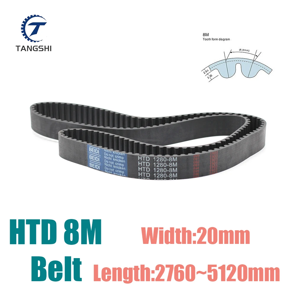 

HTD 8M Closed Loop Timing Belt Width 20mm Length 2760 2800 2824 2840 2848 2880 3024 3048 3072 3120 3168 3200 3264 3280mm~5120mm