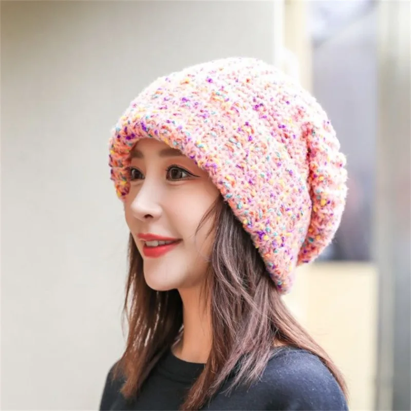 Popular Unisex Slouchy Winter Hats Thick Warm Beanie Cap Casual Colorful Acylic Winter Knitted Skullies Hats Outdoor Gift Bonnet