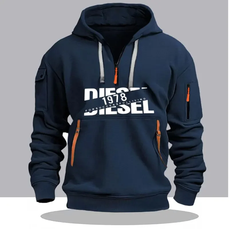 Męska bluza z krótkim zamkiem, luźna i ciepła bluza codzienna na jesień i zimę, modna bluza sportowa na zewnątrz.