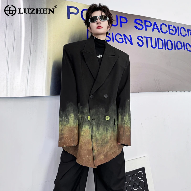 LUZHEN 2024 Autumn Colorful Tie-dyed Printed Design Loose Blazer Jacket Men High Street Original Casual Fashion Suit Coat LZ1154