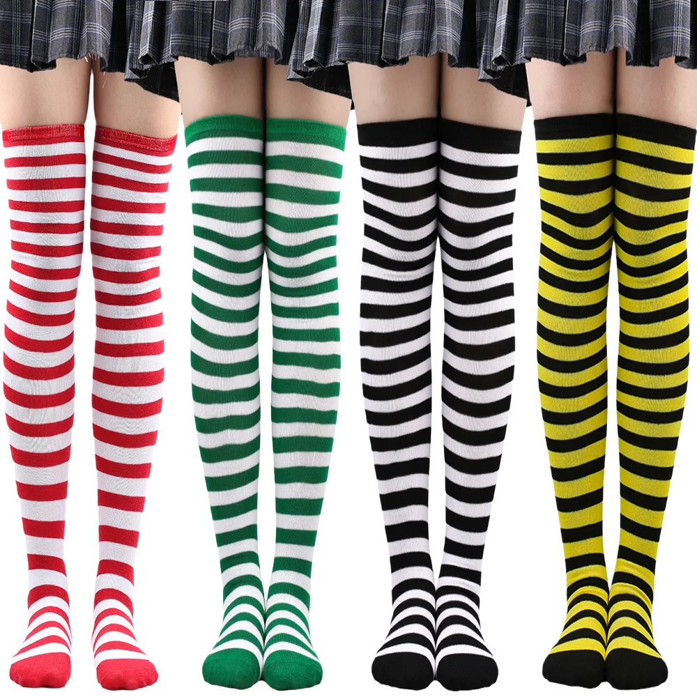 Striped Long Socks Women Over Knee High Stockings Christmas Halloween Cosplay Anime Performance Party Pinstripe Socks Gifts New