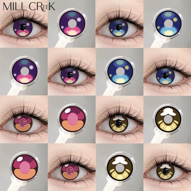 MILL CREEK 2 uds Halloween Cosplay lentes de contacto de Color para ojos Crazy Red Anime accesorios amarillo azul Pupilentes envío rápido
