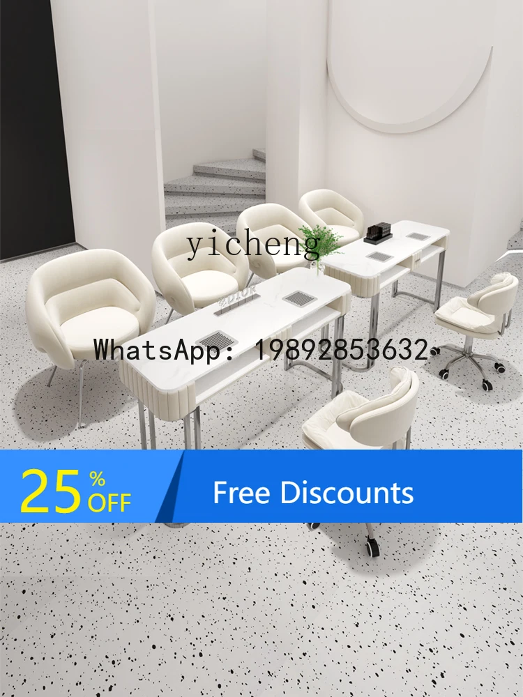 

AA Stainless Steel Cream Style Nail Table and Chair Set Embedded High-Power Vacuum Cleaner No Leakage Gray Nail Table