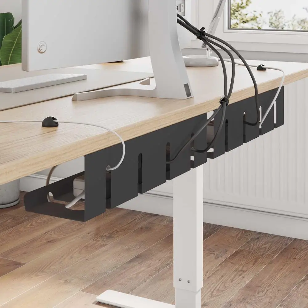 Organisateur de câbles sous le bureau 2 pièces Noir, organiseur de câbles de bureau, utilisé pour ranger les câbles et les multiprises