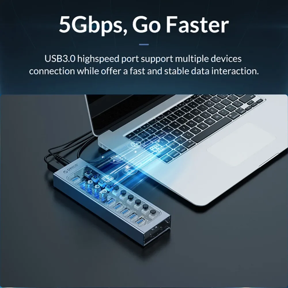 Imagem -04 - Orico-usb 3.0 Hub Splitter para Laptop Macbook Steam Deck Transferência de Dados Carregamento Dock Station 5gbps