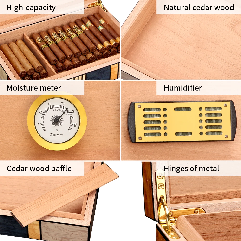 Imagem -03 - Cedar Wood Cigar Humidor Case com Higrômetro Umidificador de Charuto Caixa Carregável Home Smoking Acessórios