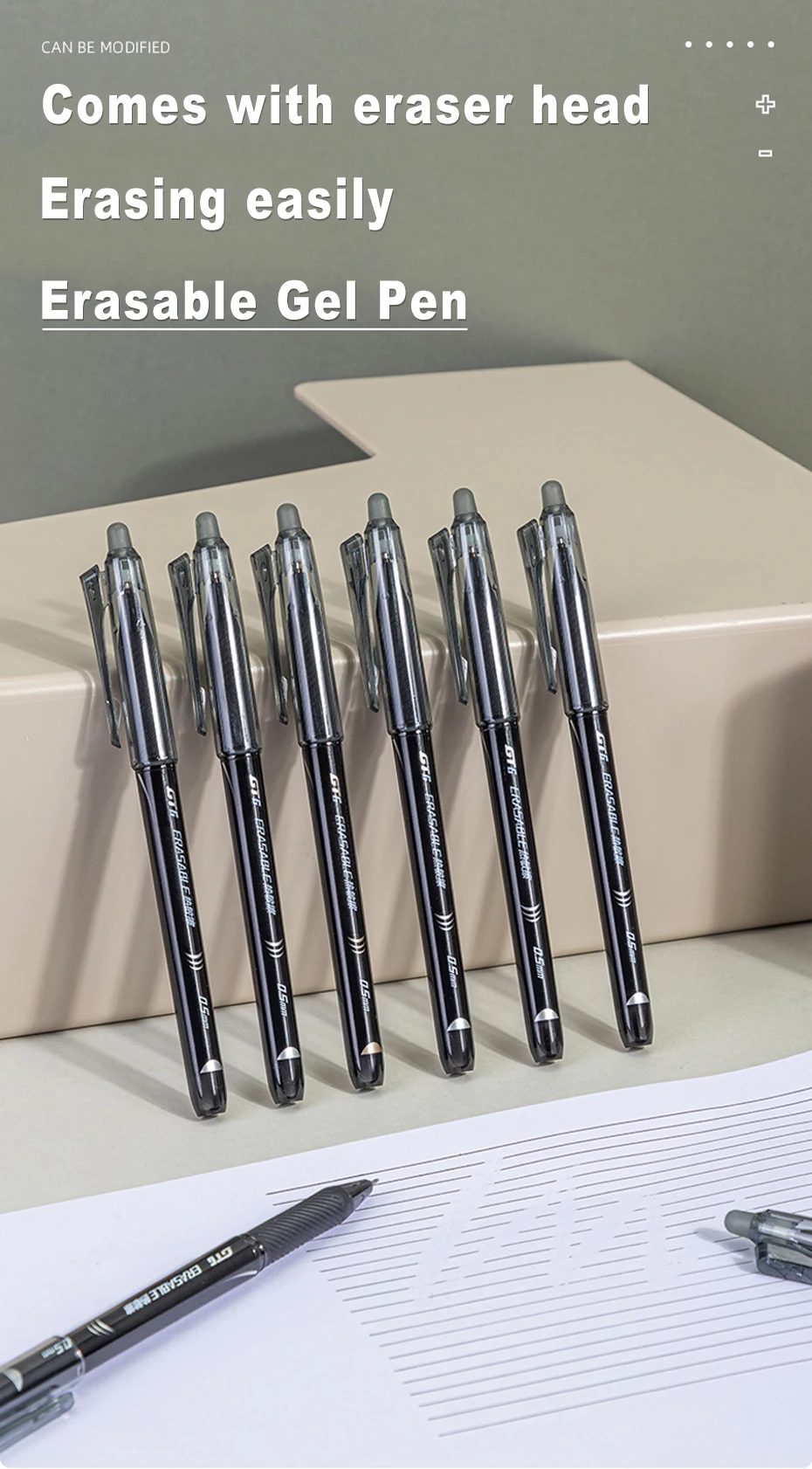Deli löschbarer Gelstift, 0,5 mm, poröse Spitze, schwarze/blaue Tinte mit wärmeempfindlichen, löschbaren Radiergummis, nachfüllbarer Schreibstift für Kinder – Detail 3