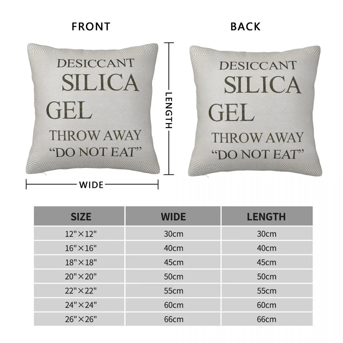 Silica Gel Desiccant Do Not Eat Square Pillowcase Polyester Linen Velvet Creative Zip Decorative Pillow Case Home Cushion Cover