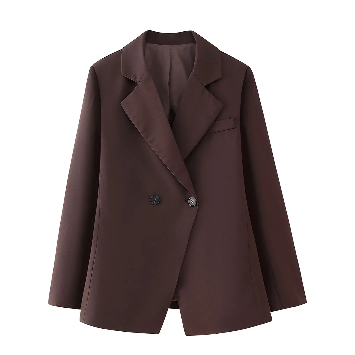 KONDALA Office Lady Brown Slim Blazer Women V Nwck Long Sleeve Blazers Fashion 2025 Autumn Winter Street Blazers Pockets Outwear