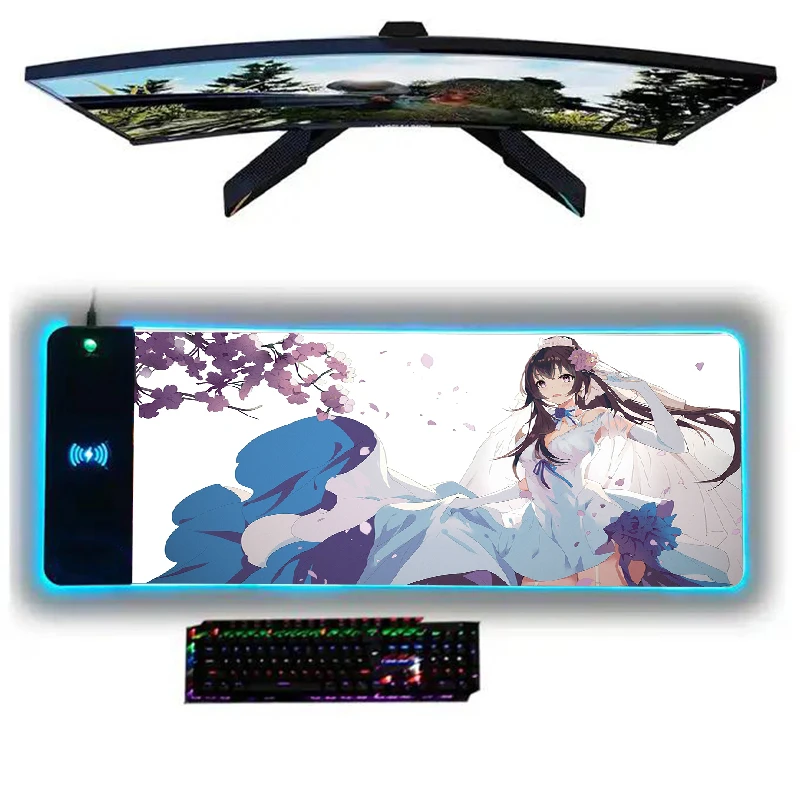 RGB Mouse Pad with Wireless Charger Gaming Mousepad LED Mouse Mats Gamer Pc Accessories Keyboard Mat Large Computer Offices Rugs