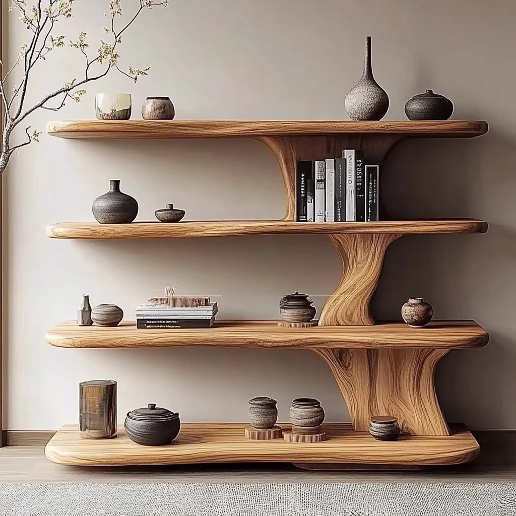 

Wabi Sandy Wind Solid Wood Bogu Rack Living Room Home Log Color Shelf