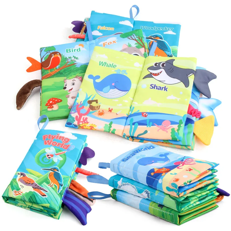 New Baby Toys Cartoon Animals Tail Baby Cloth Book Educational Ringed Paper Cloth Book Toys Enlightenment Baby Toys 0-12 Months