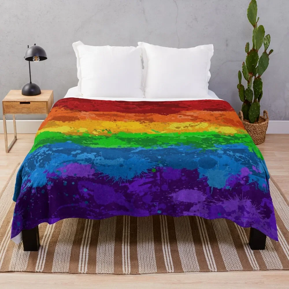 

Abstract Paint Splatter LGBTQ Pride Rainbow Flag Background Throw Blanket Fashion Sofas Soft Beds Blankets