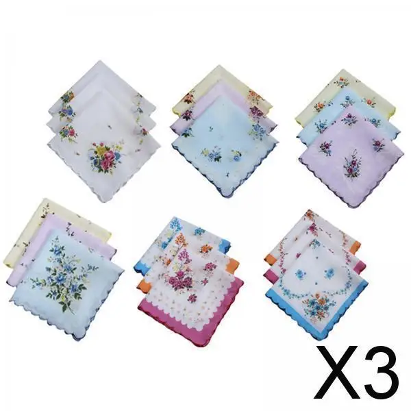 

Разноцветные хлопковые носовые платки с цветочным принтом, квадратный носовой платок, набор с вышитыми краями для женщин, аксессуары для свадебной вечеринки