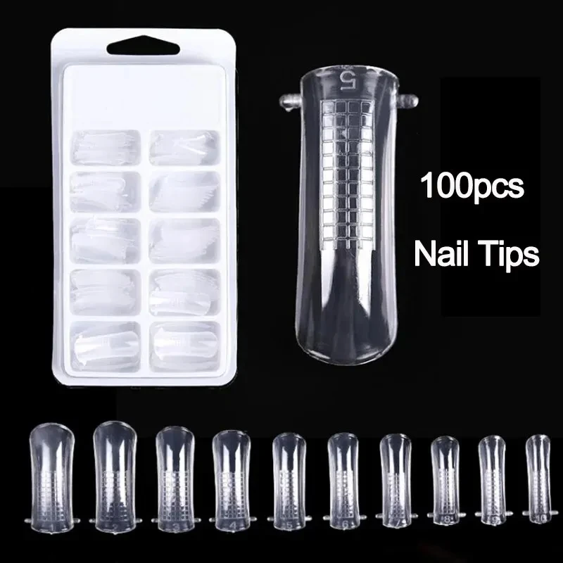 20/100Pcs Quick Building Nail Mold Tips For Acrylic Nails Clear Fake Nail Art Molds Nail Extension Builder Mold Manicure Tool