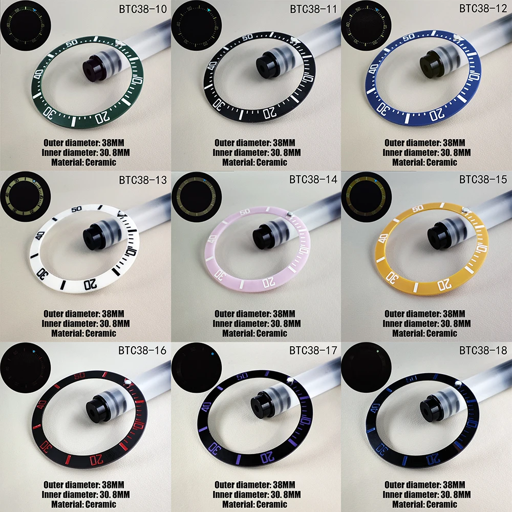 38MM*30.8MM Luminous Bead  Watch Bezel Insert Ring Glossy/Matte Ceramic And Aluminium For 40MM Men Case Inner