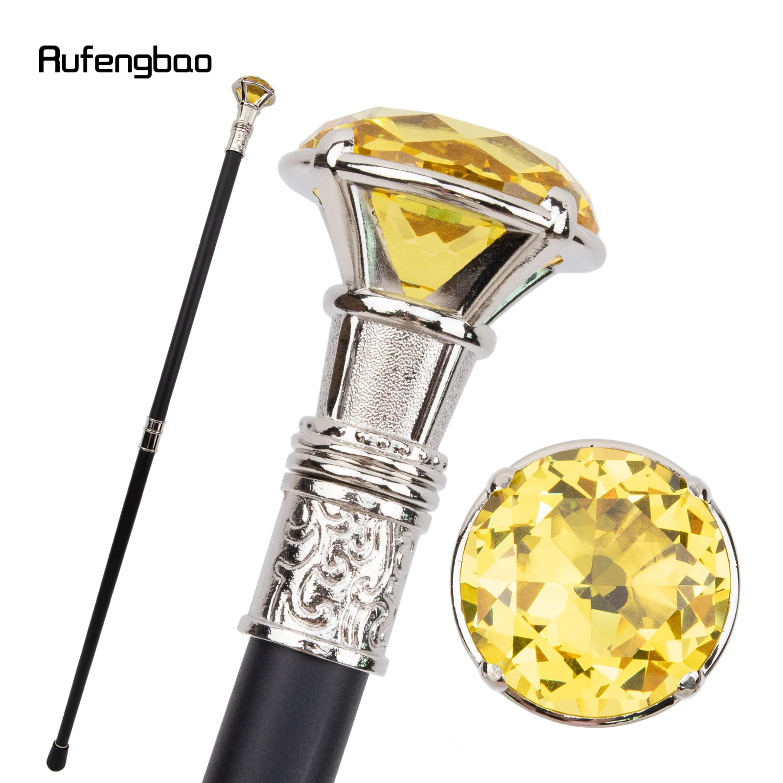 Gele Diamant Type Witte Wandelstok Mode Riet Gentleman Elegante Cosplay Riet Knop Crosier 93cm Prestaties Podium Riet