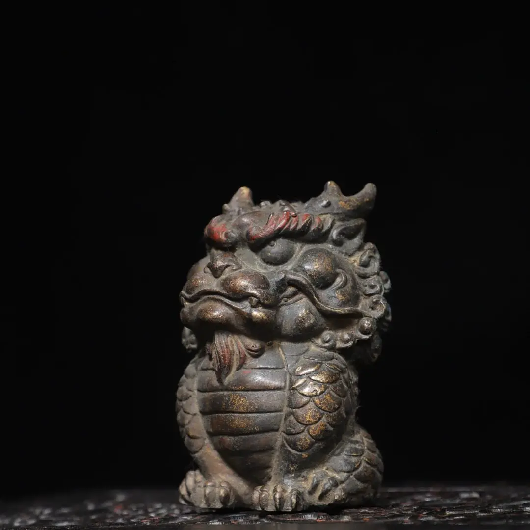 Vintage Pure Copper Pixiu Kirin Nian Beast Unicorn Statue Home Office Desk Decor