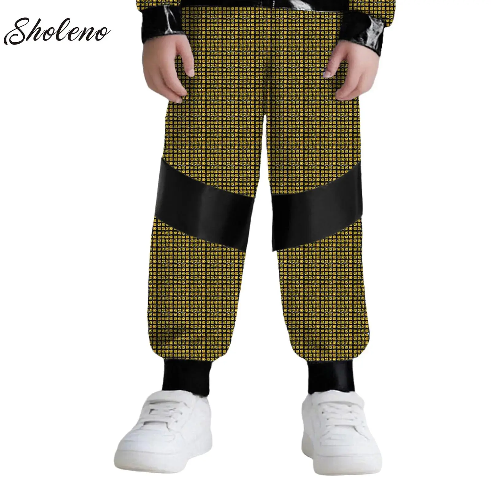 

Kids Streetwear Harem Pants Boys Girls Carnival Party Hip-Hop Jazz Dance Costume Plaid Metallic Elastic Waistband Trousers Pants