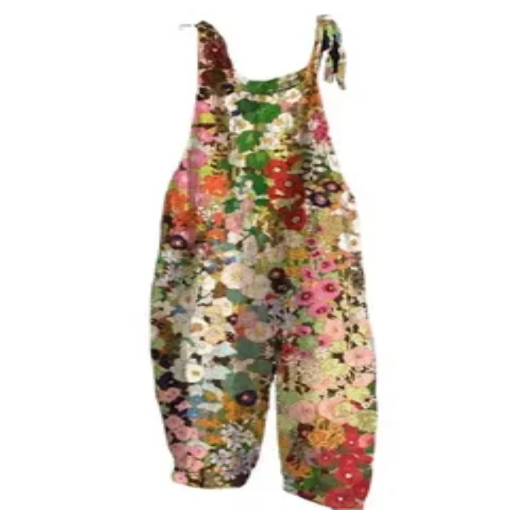 2025 Women's Summer comfortable and laid-back jumpsuit, 3D color diffused print fashionable and elegant jumpsuit