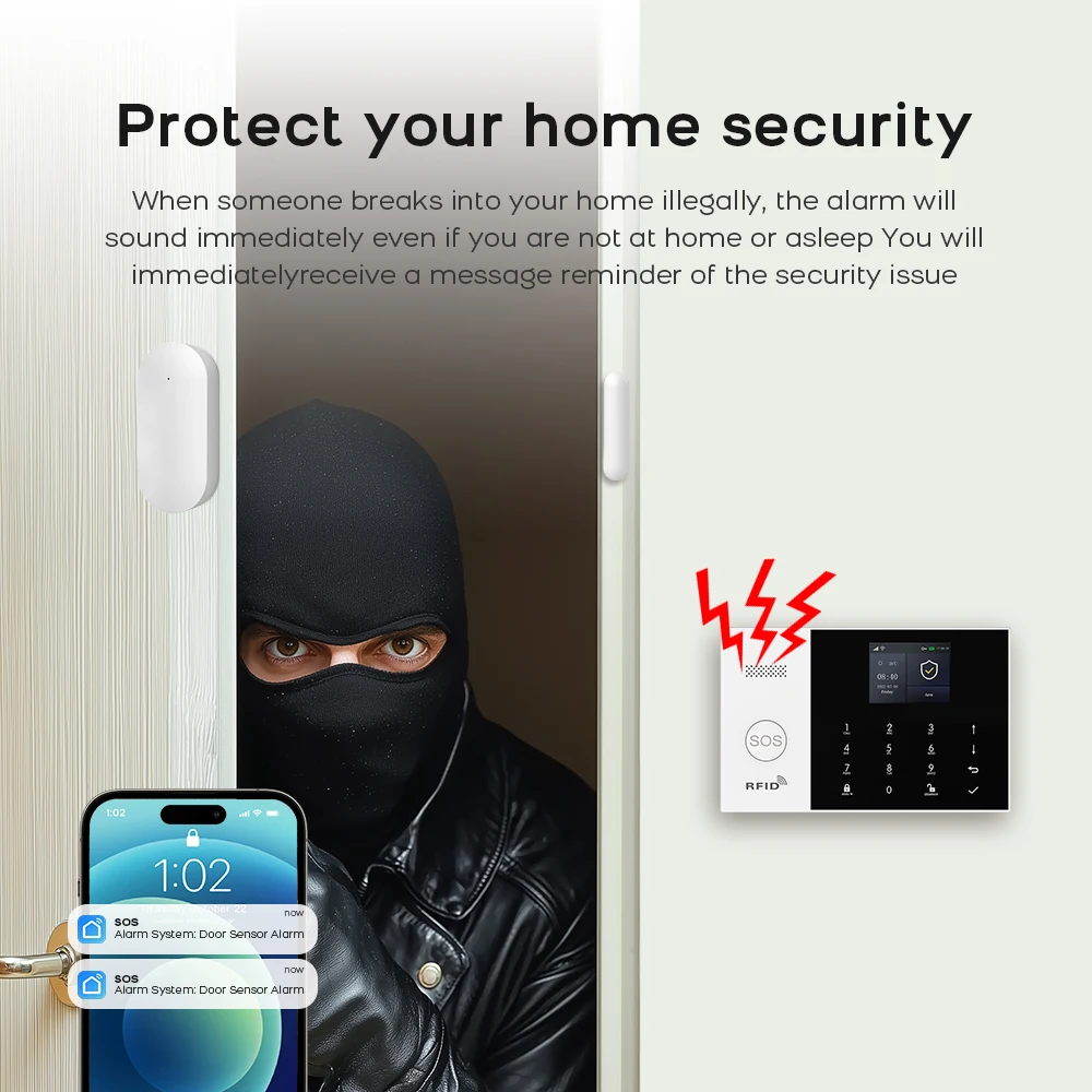 4G 경보 시스템 보안 홈 WIFI Alarme Tuya 스마트 라이프 용 주거용 무선 홈 알람 도어 센서가 Alexa와 함께 작동