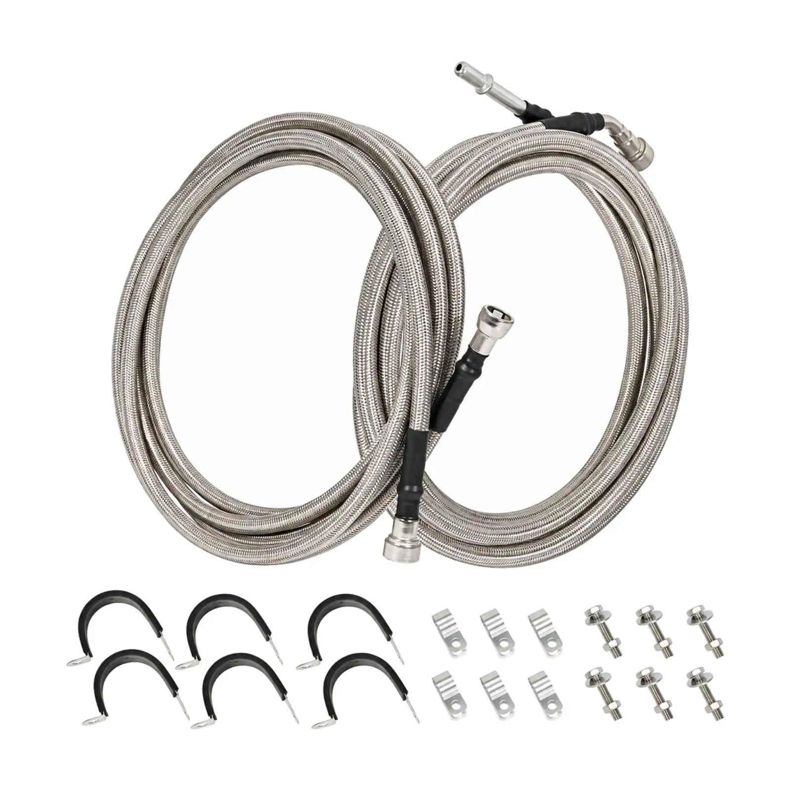 Steel Braided Petrol Tube Repair Kit with Hose Clamps and Brackets for DIY Fuel System Restoration on Applicable Cars