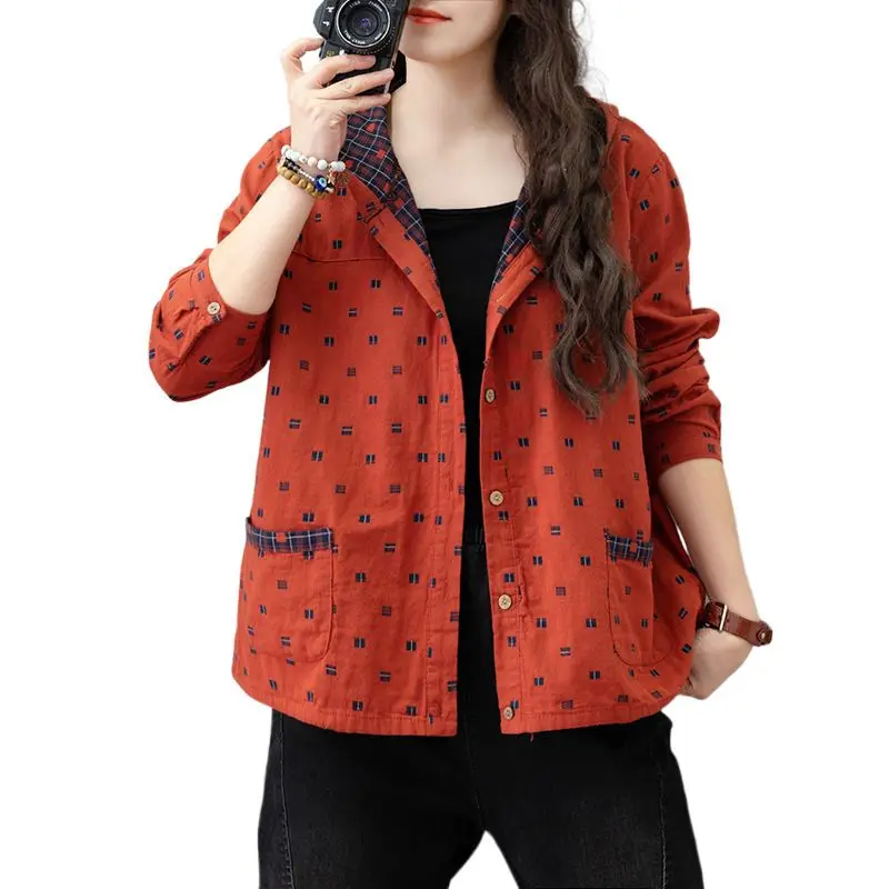 2023 Spring New Cotton And Hemp Cardigan Coat Women\'s Literature Retro Long Sleeve Top Casual Print Coat