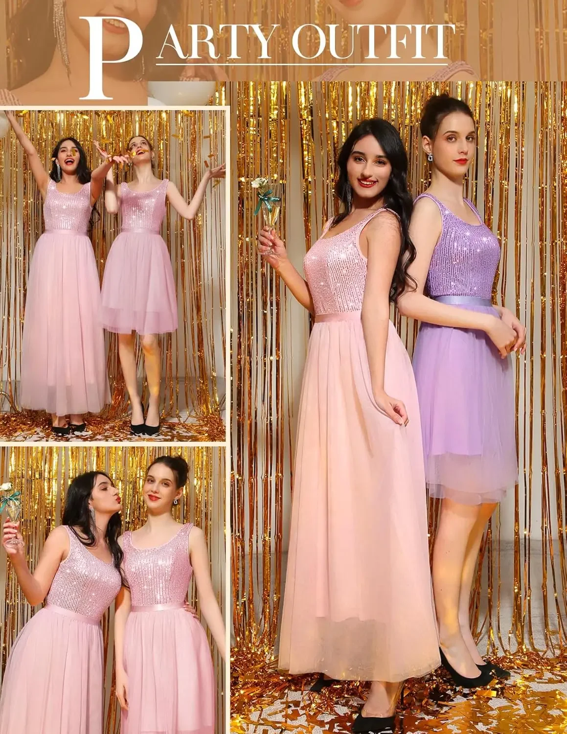 Abiti lunghi da cocktail senza maniche Abiti da damigella d'onore per feste Abito con paillettes per donna Abito vintage in rete con altalena formale da sposa