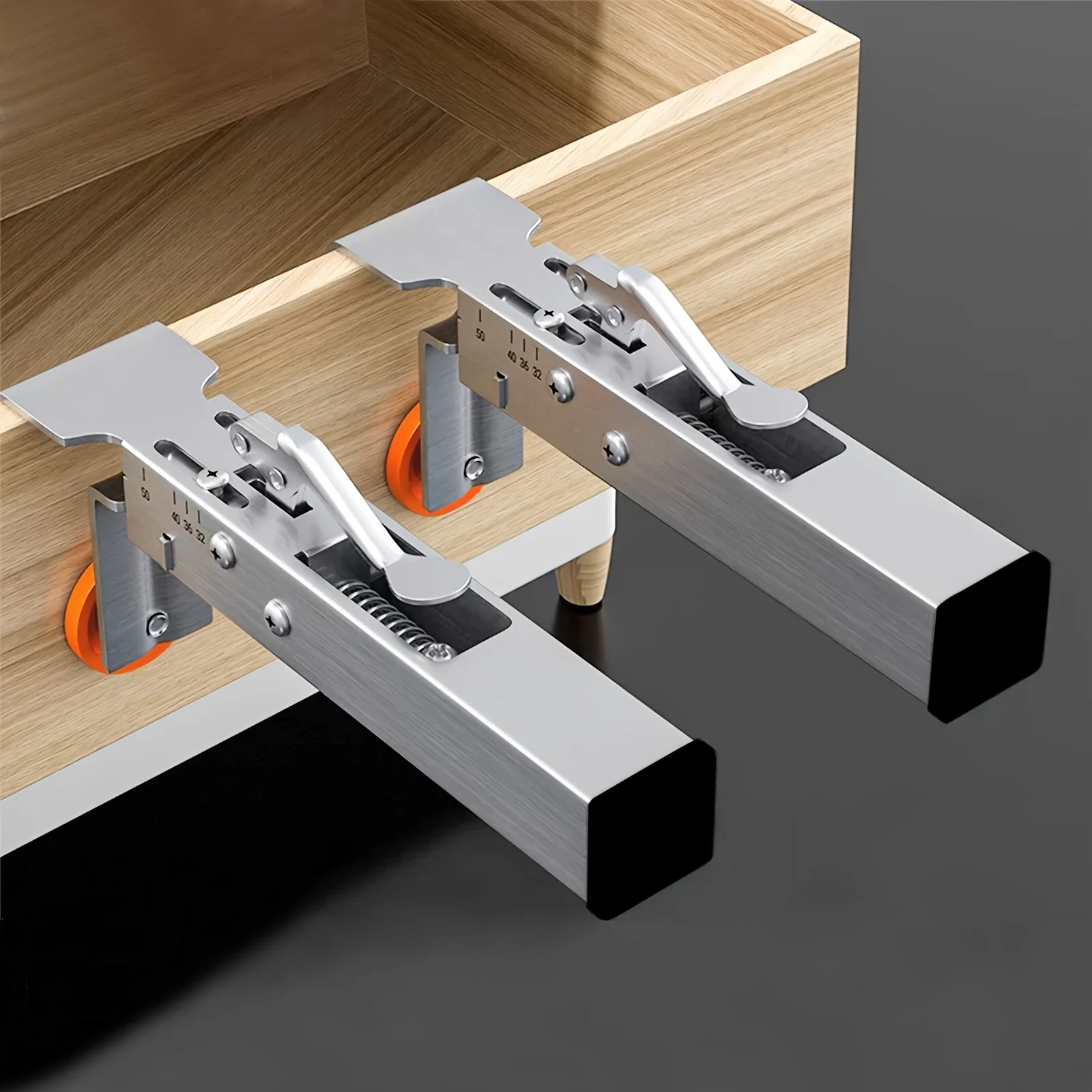 2pcs Adjustable Telescopic Fast Press Drawer Clamp, Metal Woodworking Installation Auxiliary Clamp Holders W/ Orange Rubber Grip