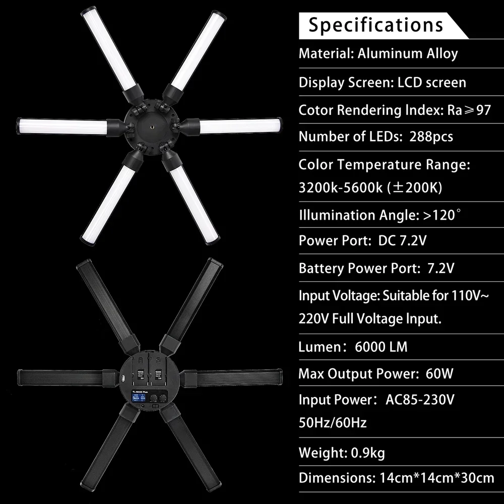 FOSOTO FT-06 MINI Multimedia Extreme Star Light Lamp 3200-5600K 6 tubes Led Ring Light with Tripod For camer Phone makeup