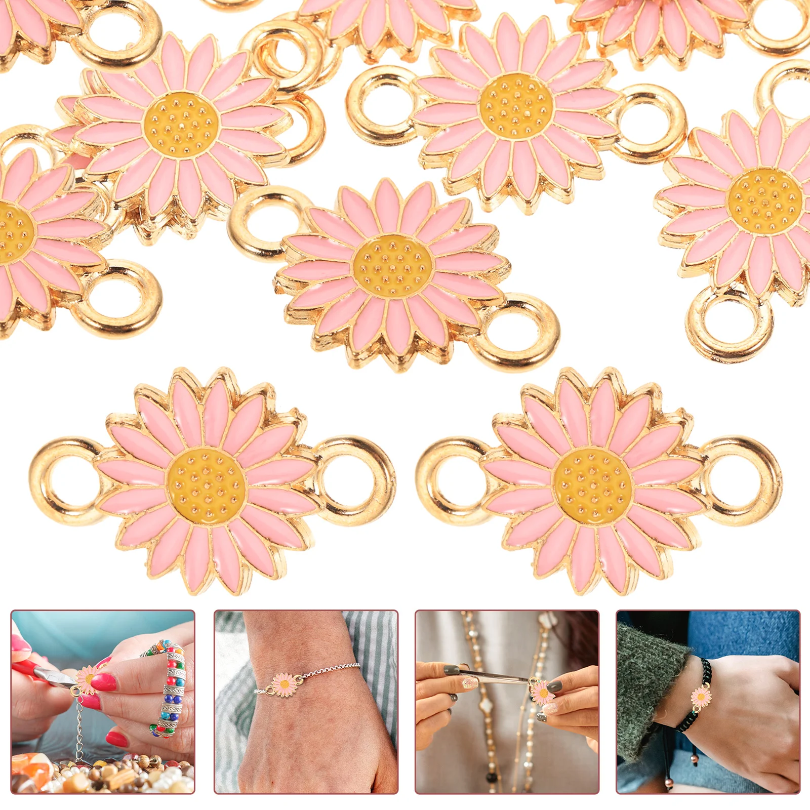 Sunflower Charms Connectors 20Pcs Alloy Enamel Floral Daisy Flower Double Links Pendants Floral Connector Charm Flower Bead Diy