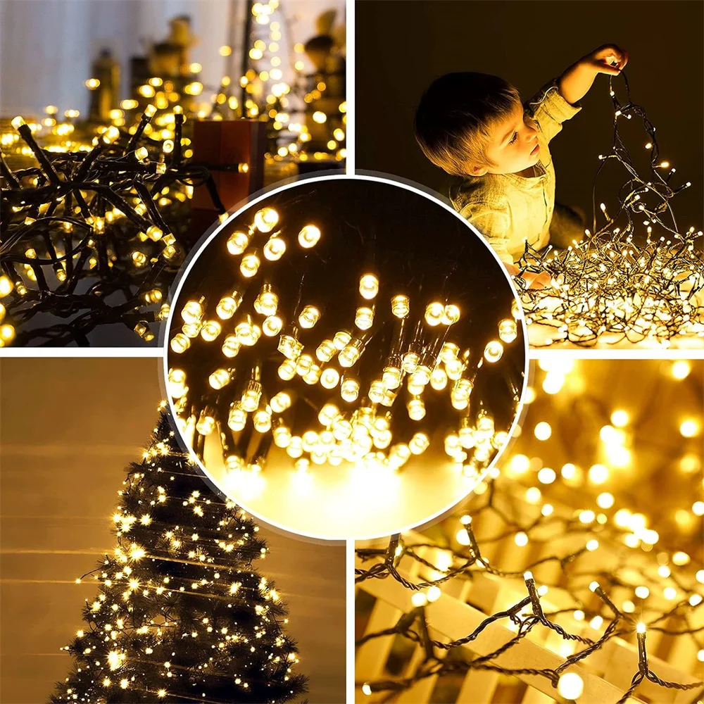 12M 100LED Solar Outdoor Light String  Waterproof LED String Holiday Outdoor Fairy Lights For Christmas Party Wedding Decoration