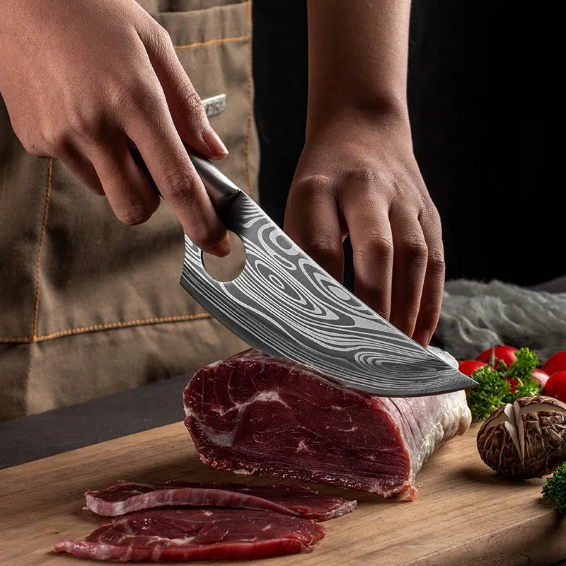 Damascus Pattern Stainless Steel Boning Knife Butcher Pig Slaughter Knife Forged Sharp Chef Meat Cleaver Kitchen Slicing Knife