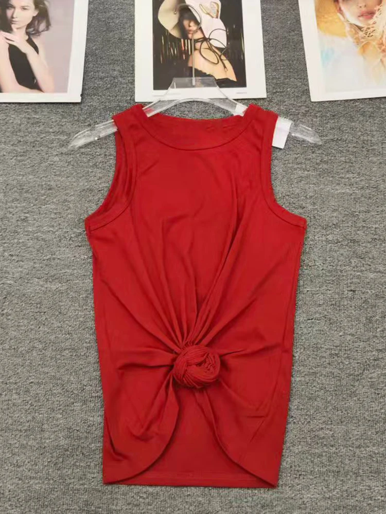 

Designer style retro twisted irregular round neck vest top for summer 2025 women's fashion versatile knitted sleeveless T-shirt