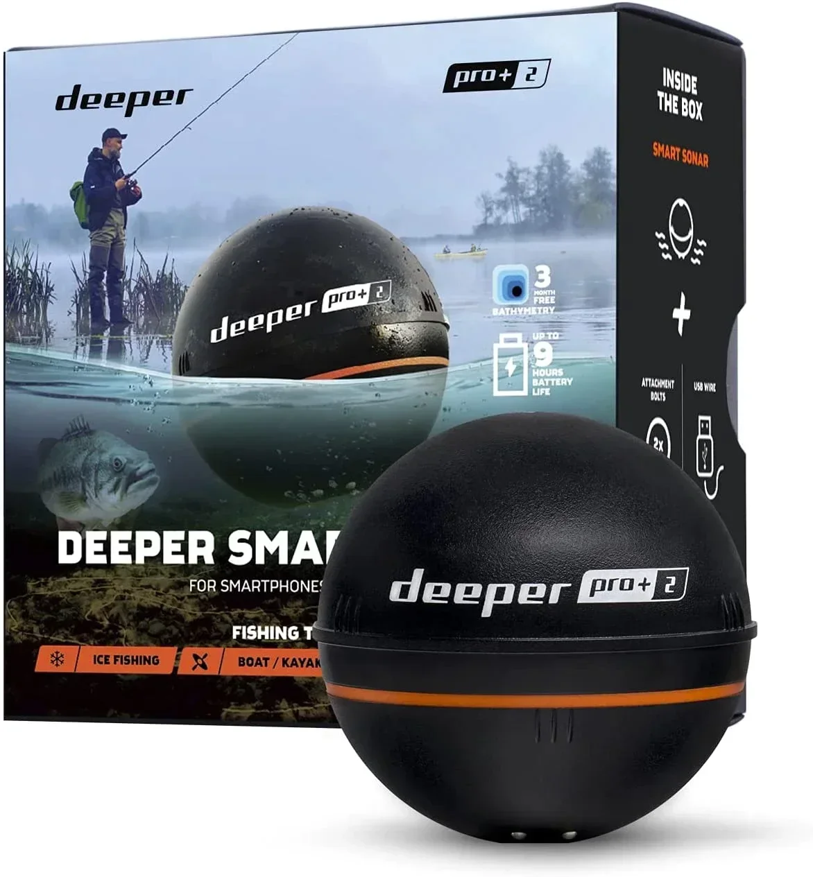 Oryginalny nowy inteligentny sonar Deeper PRO+ - przenośny bezprzewodowy lokalizator ryb Wi-Fi GPS