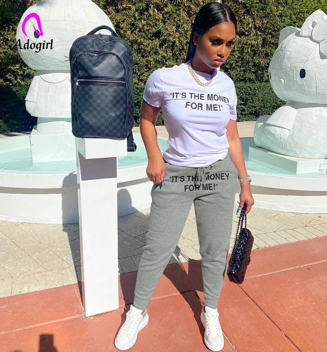 Fitness Women 2 Piece Set Letter Printed White Casual T Shirt Sporty Jogging Pants Matching Set 2022 Autumn Workout Tracksuits