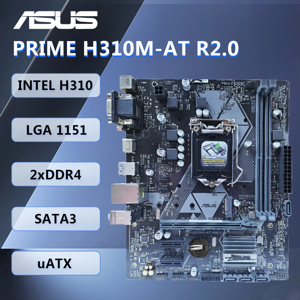 Материнская плата ASUS PRIME H310M-AT R2.0 uATX Intel H310 LGA1151 DDR4 SATA3 HDMI DVI-D VGA для процессора Intel Core Pentium Celeron 8/9th