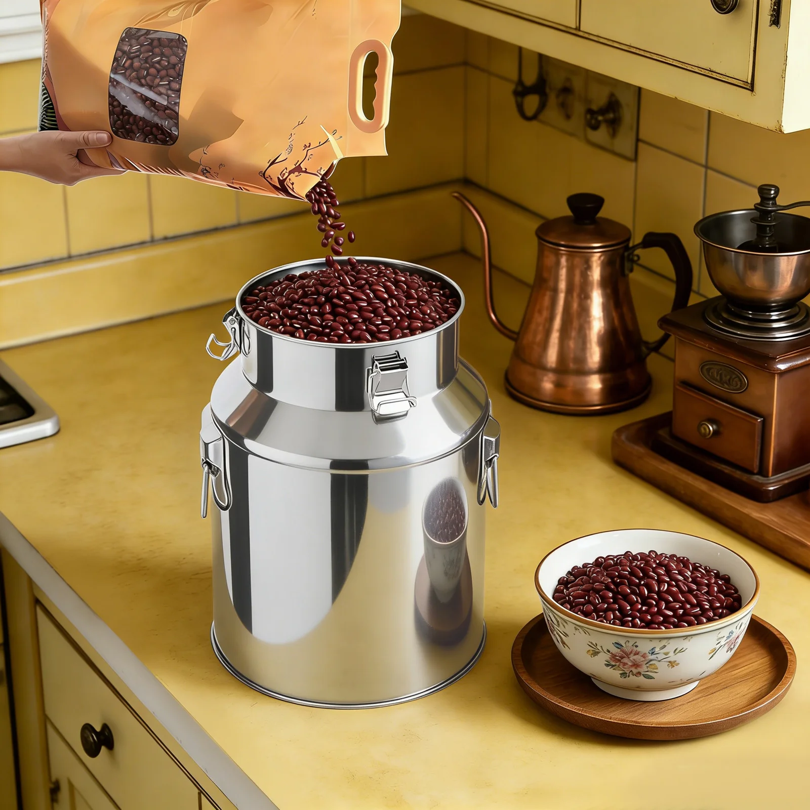 Jarra de Leche de Acero Inoxidable con Tapa de 28 L, con Tapa Sellada y Cierre de Tensión, Jarra de Leche para Barista, para Transporte o Almacenamiento