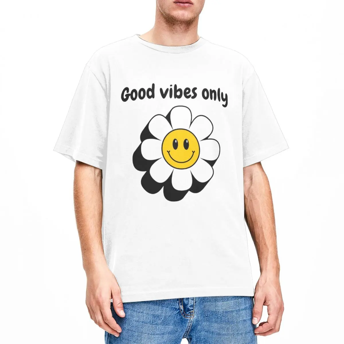 Men Women T-Shirt Good Mood T Shirts Trending Smiling Daisy Summer Tees Vintage Casual Cotton Tops Gift Idea