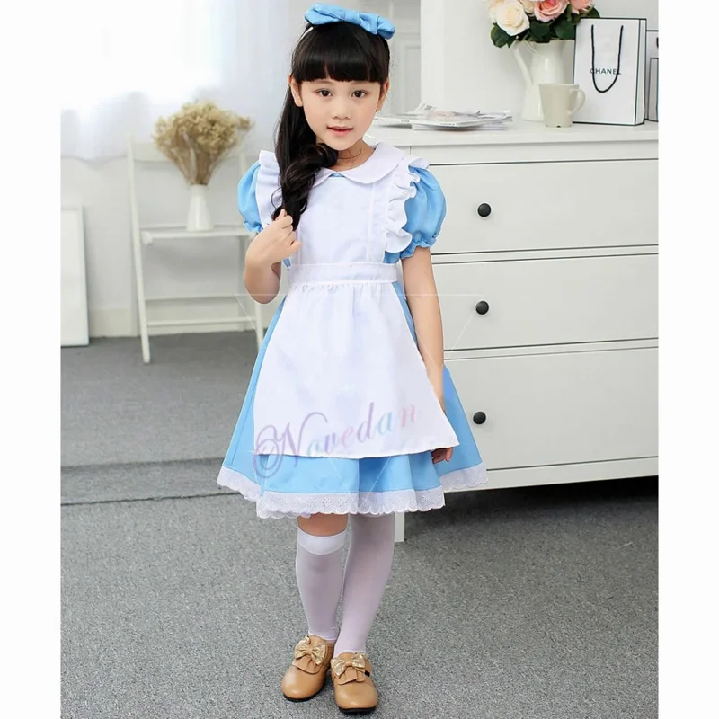 Halloween Baby Kids Meisjes Anime Alice Adventures Blue Fancy Party Dress Alice Dream Child Sissy Maid Lolita Cosplay Kostuum