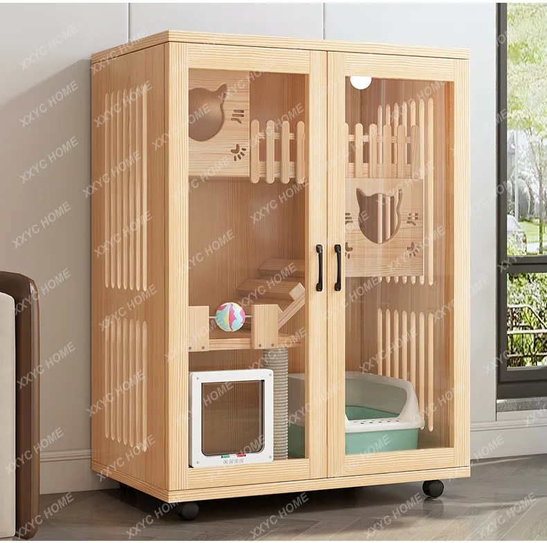 

L1*Home Cat Cabinet Indoor Super Large Free Space Three-Layer Luxury Solid Wood Cat Cage