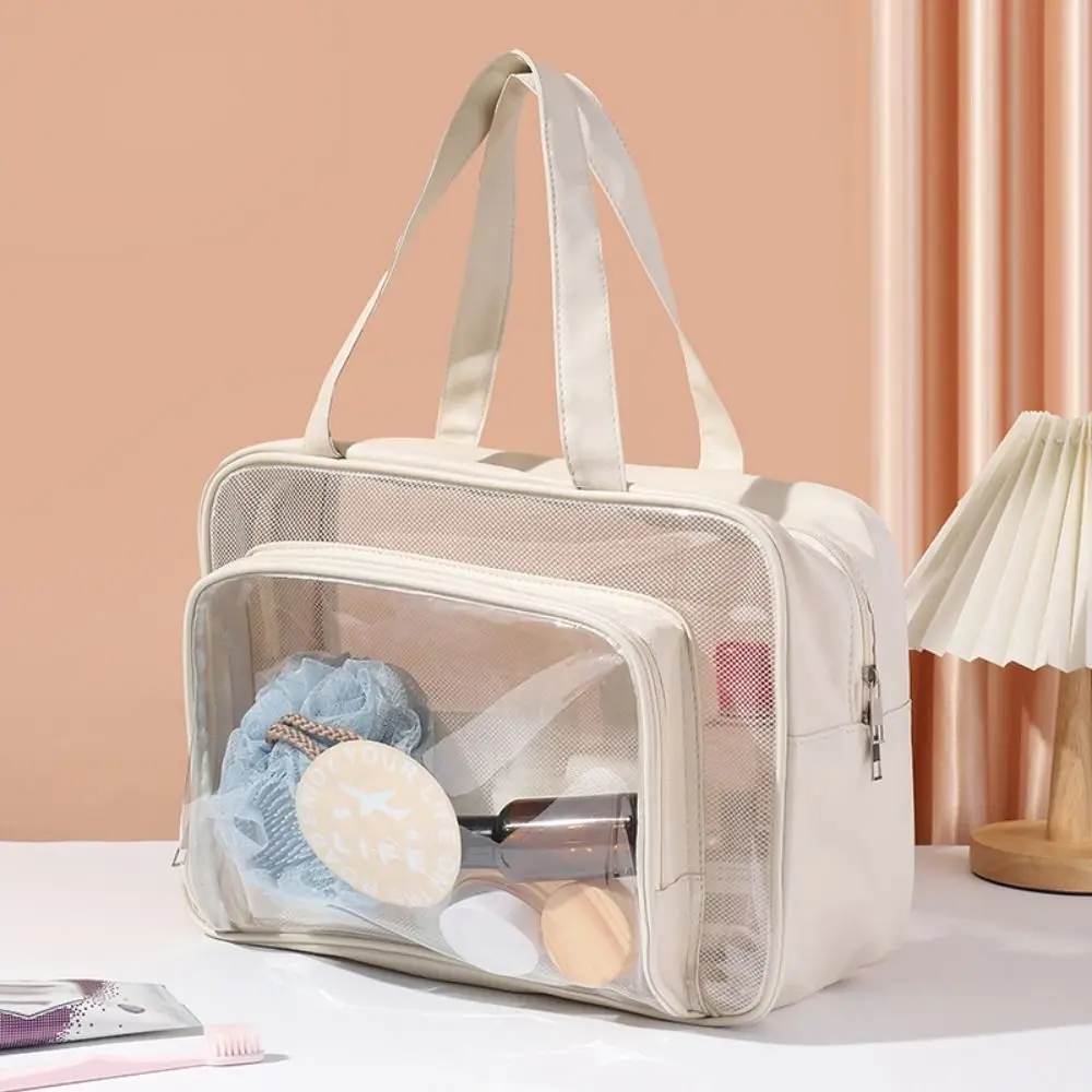 Large Capacity Portable Cosmetic Bag Transparent Wet and Dry Separation Toiletry Storage Pouch Large Opening Wide Handle