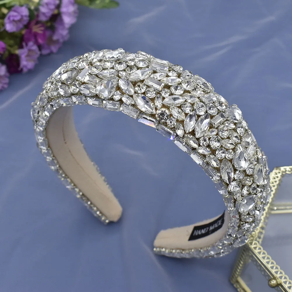 

A452 Luxury Baraque Hairbands for Women Shiny Silver Color Crystal Wedding Headhoop Fashion Girls Birthday Hair Accessories