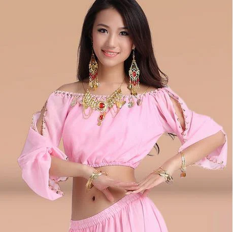 New arrival cheap crystal cotton and mesh belly dance top for belly dancing momen half sleeves belly dance tops sexy top 9 color