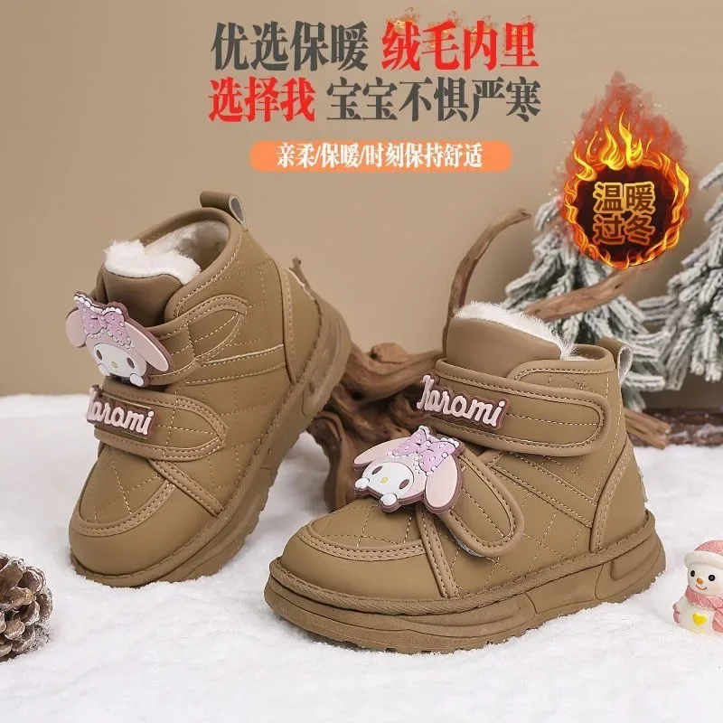 Kuromi Anime Kawaii Sanrio Ins Snow Boots Autumn Winter Cute My Melody Cashmere Children Warm Cotton Boots Gifts for Kids