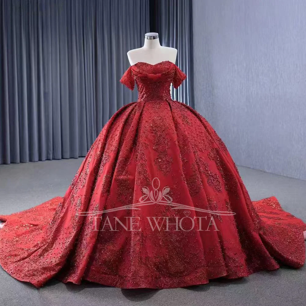 

Красное платье для выпускного вечера Вечернее платье с открытыми плечами на шнуровке сзади, расшитое бисером и блестками, настраиваемое женское платье для особых случаев